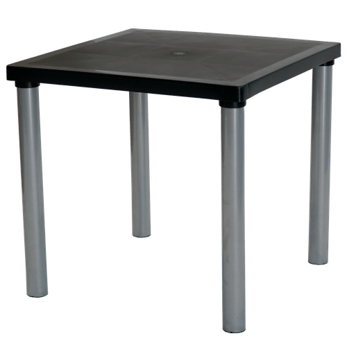 MESA PLASTICA VOSS2000 MALLORCA CUADRADA 0.75 Mts. PATAS METALICAS NEGRO