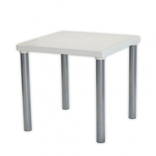 MESA PLASTICA VOSS2000 MALLORCA CUADRADA 0.75 Mts. PATAS METALICAS BLANCO