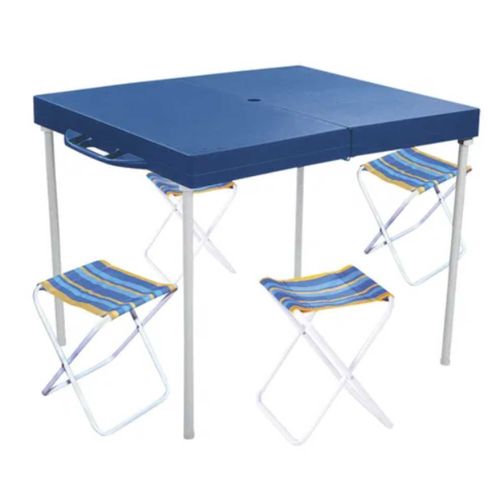 MESA PLASTICA MOR (PLEG3403) PRACTICA CON 4 BANQUITOS PLEGABLES ART.6074