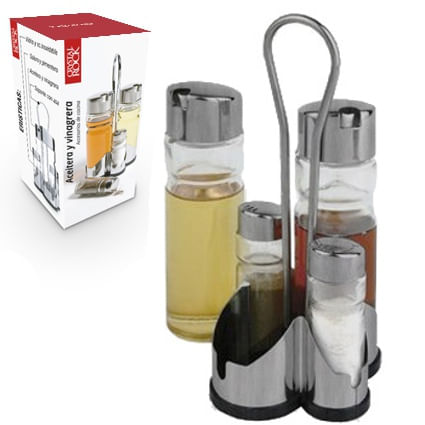 SET ACEITERA/VINAGRERA CRYSTAL ROCK (57911023) x 4 ACERO C/PIMENTERO/SALERO