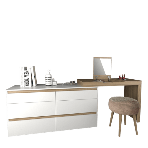 COMODA TABLE´S (3114-COB) 6 CAJONES C/MAQUILLADOR OLMO F./BLANCO
