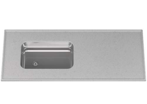 MESADA MARMOL SINTETICO DURAFORT (MA831) 120x53 cm. S/ZOCALO GRIS CLARO BACHA ACERO INOX. REVERSIBLE