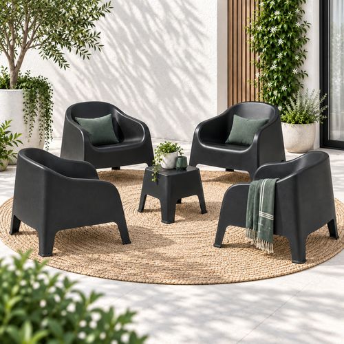MESA PLASTICA GARDEN LIFE (F790001E) AUXILIAR SUNSET NEGRO C/4 SILLONES SKARPO